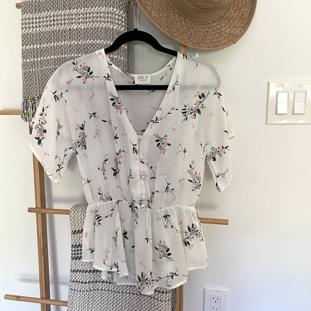 White Floral Button Blouse